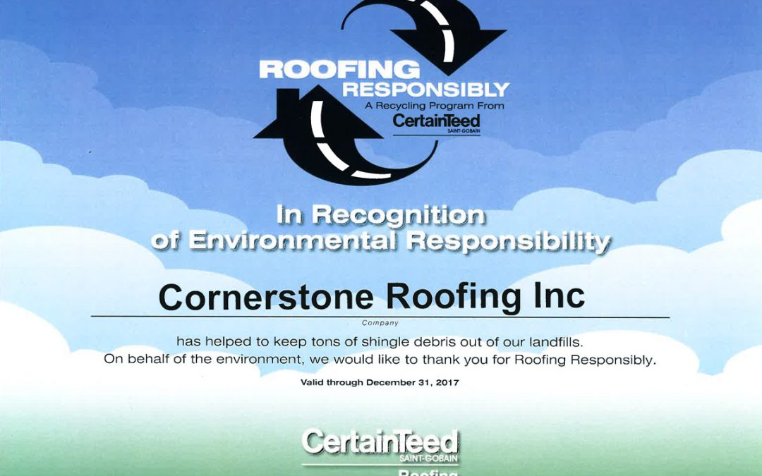 2017 CertainTeed Roofing Responsibly Program Certificate
