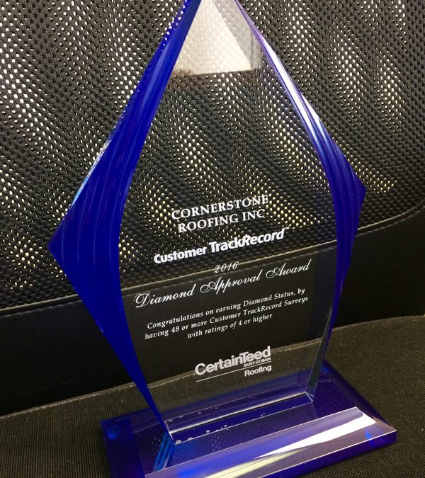 2016 CertainTeed Customer TrackRecord Diamond Approval Award