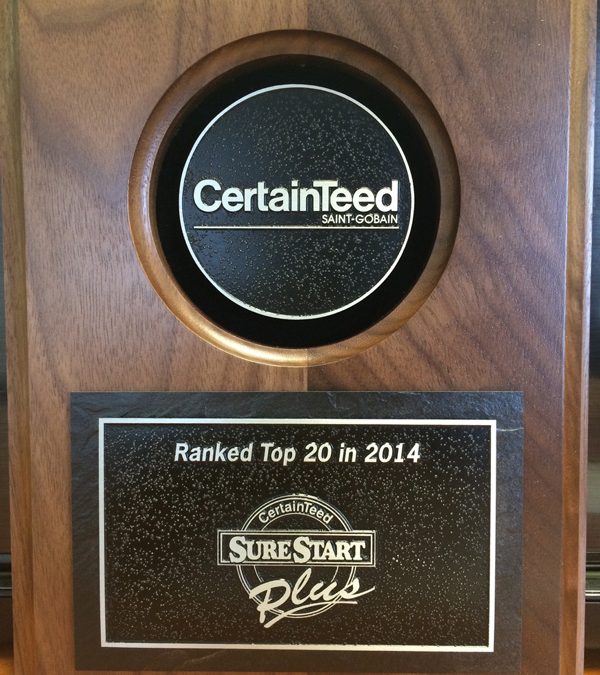 CertainTeed ranks Cornerstone Roofing Top 20 nationwide for 2014!