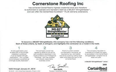 Cornerstone Roofing receives highest credential with CertainTeed