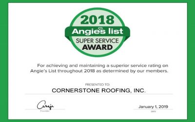 Cornerstone Roofing Earns 2018 Angie’s List Super Service Award