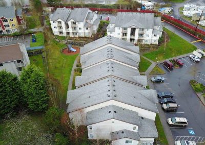 Asphalt Composition Shingle Roof on large apartment building before Roof Replacement in Lynnwood Washington